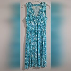 Ll Bean Floral Blue Sleeveless Dress Siza S